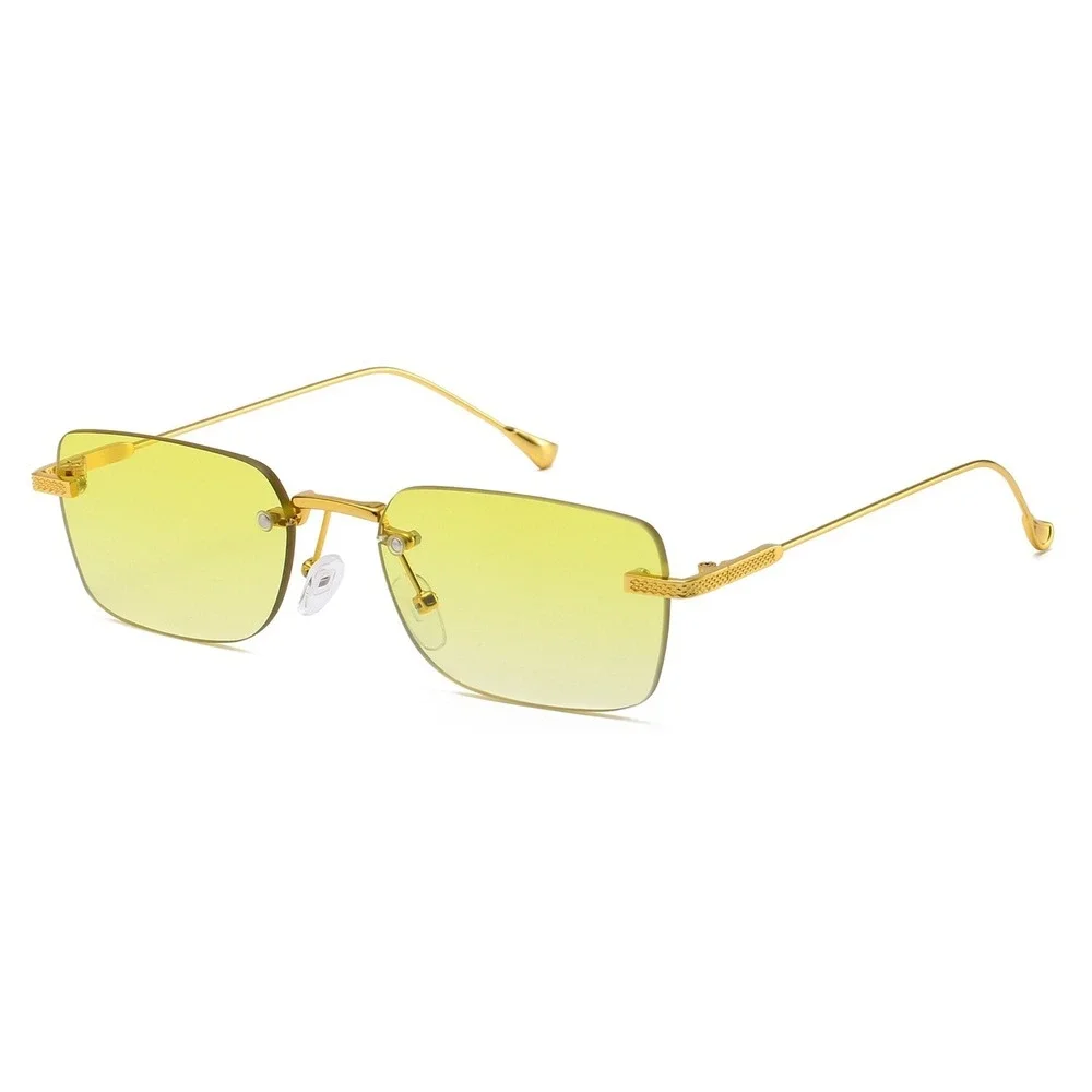 Yellow Sunglasses Uv400 Women Eyewear Narrow Small Shades Square Gold Metal 2026